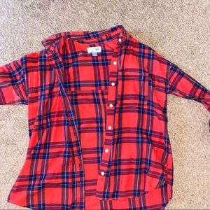 Red and blue flannel pattern button down